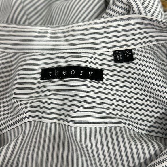 Theory White And Blue Stripes Long Sleeve Button Down Shirt Size S - Picture 6 of 11